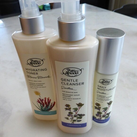 New! 3 piece set Pure Anada Sensitive Unscented Cleanser Toner Moisturizer - Picture 2 of 7